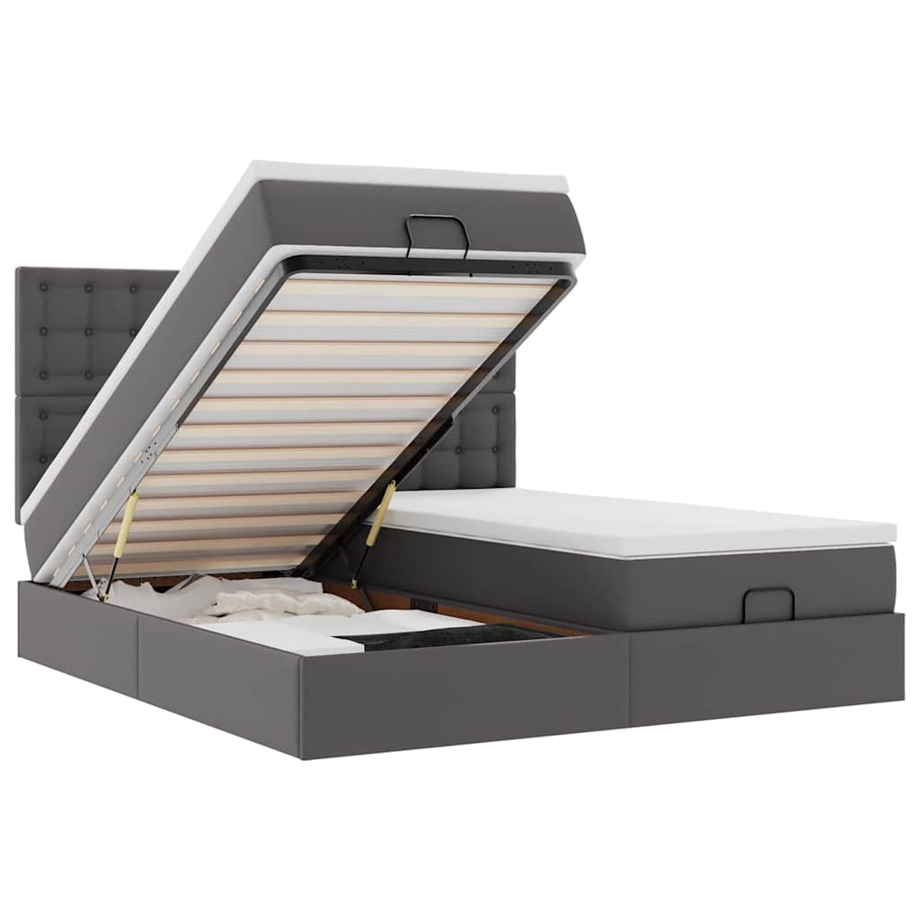 Ottoman bed met matrassen 200x200cm kunstleer grijs – afbeelding 2