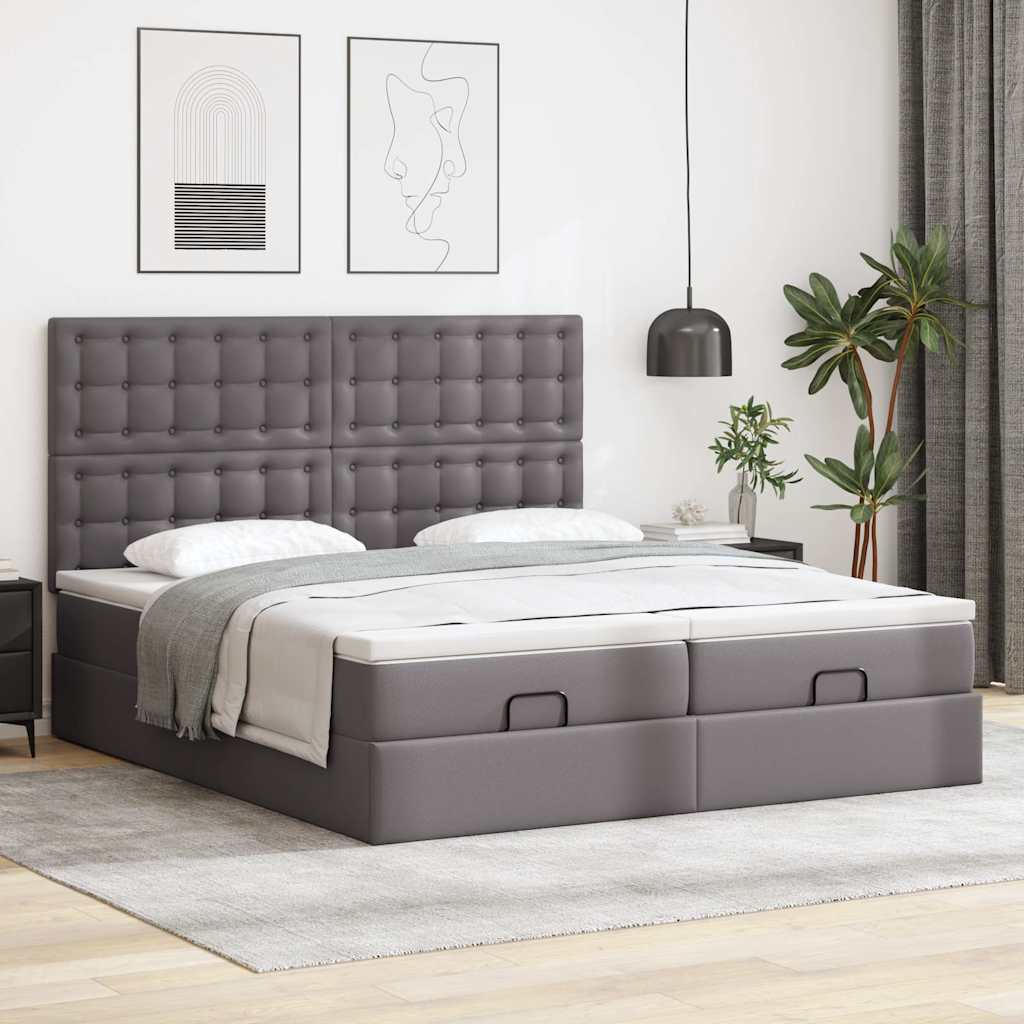 Ottoman bed met matrassen 200x200cm kunstleer grijs – afbeelding 3