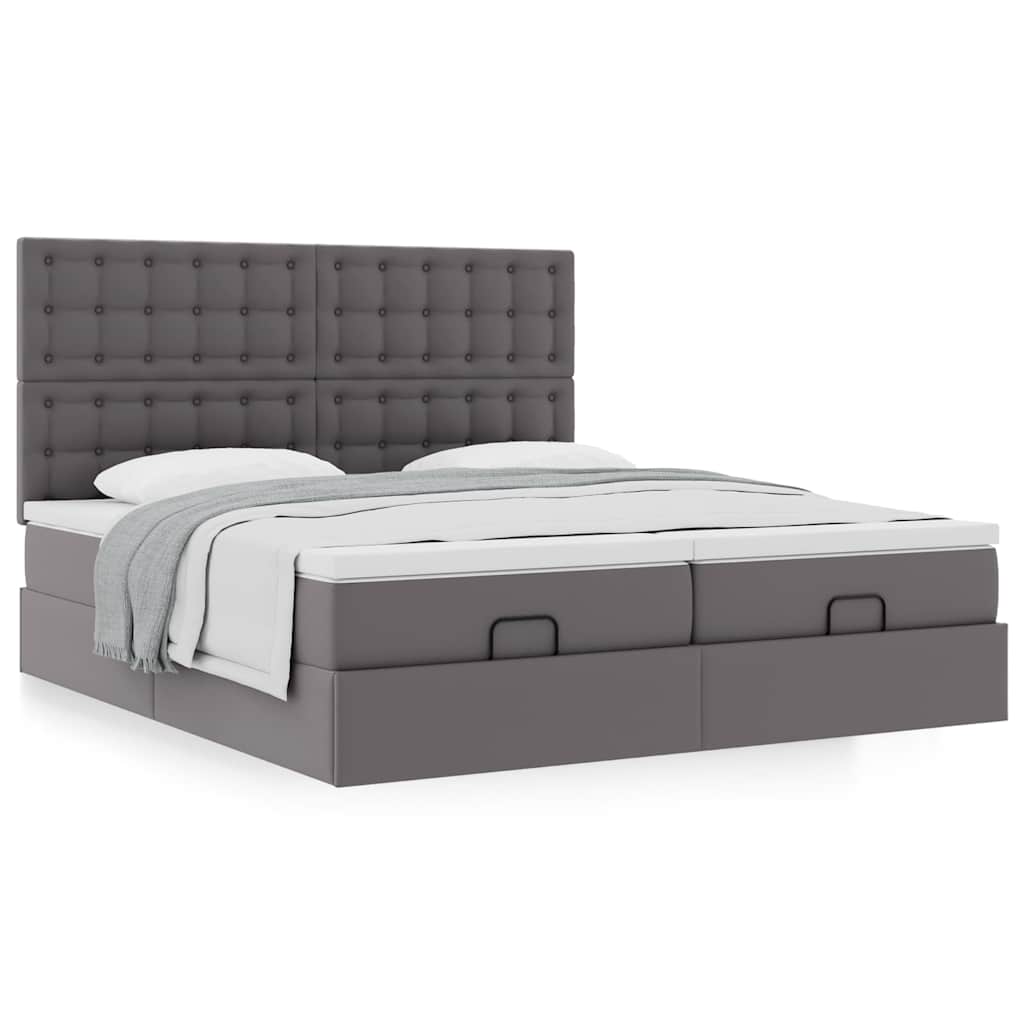 Ottoman bed met matrassen 200x200cm kunstleer grijs – afbeelding 4