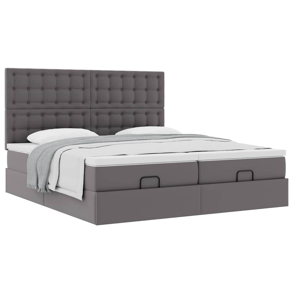 Ottoman bed met matrassen 200x200cm kunstleer grijs – afbeelding 5