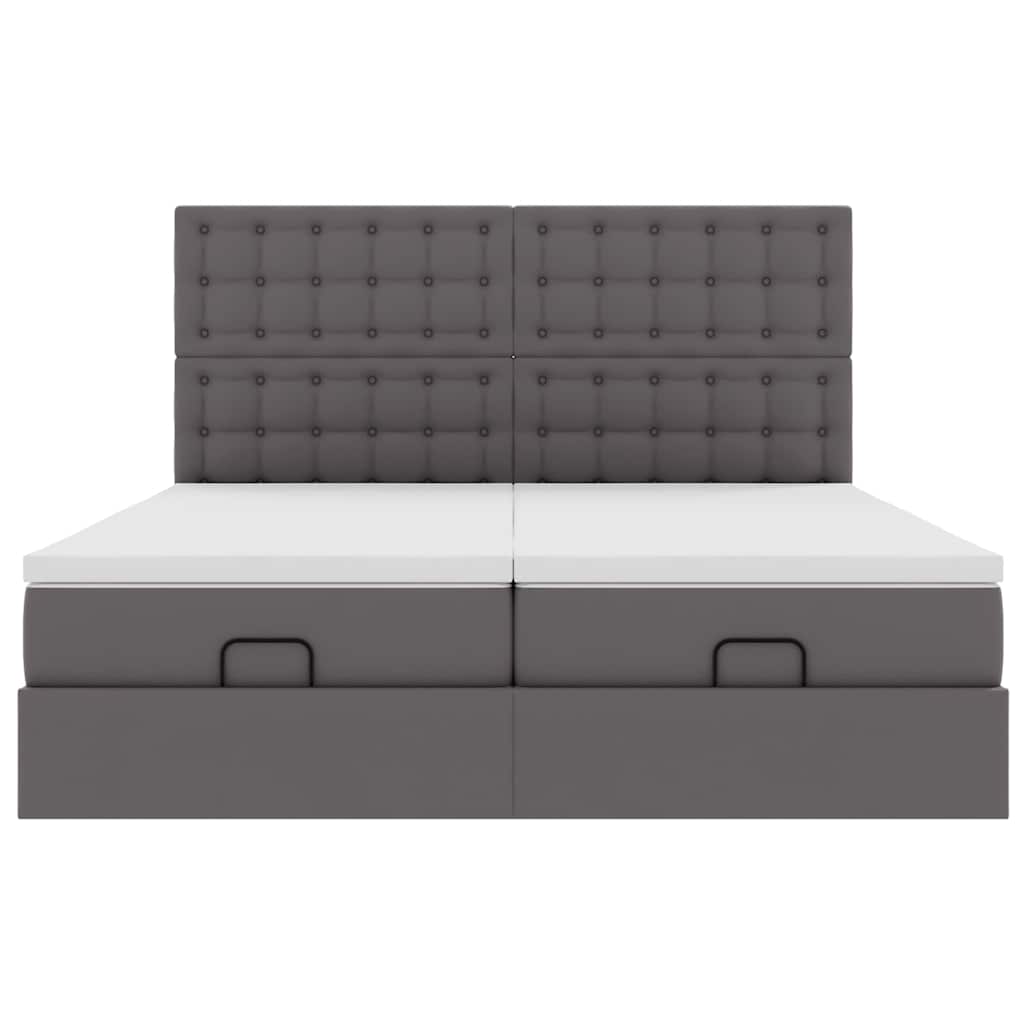 Ottoman bed met matrassen 200x200cm kunstleer grijs – afbeelding 7