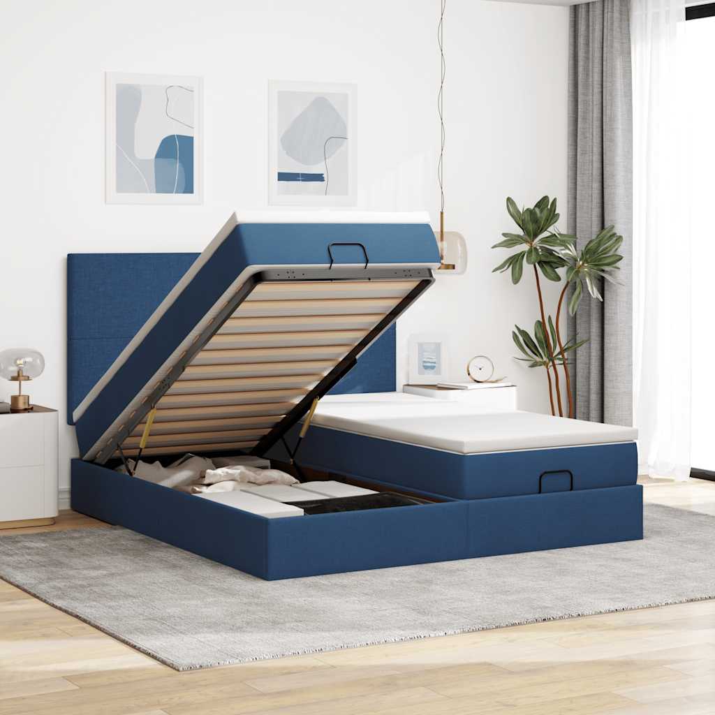 Ottoman bed met matrassen 180x200cm stof blauw – afbeelding 1