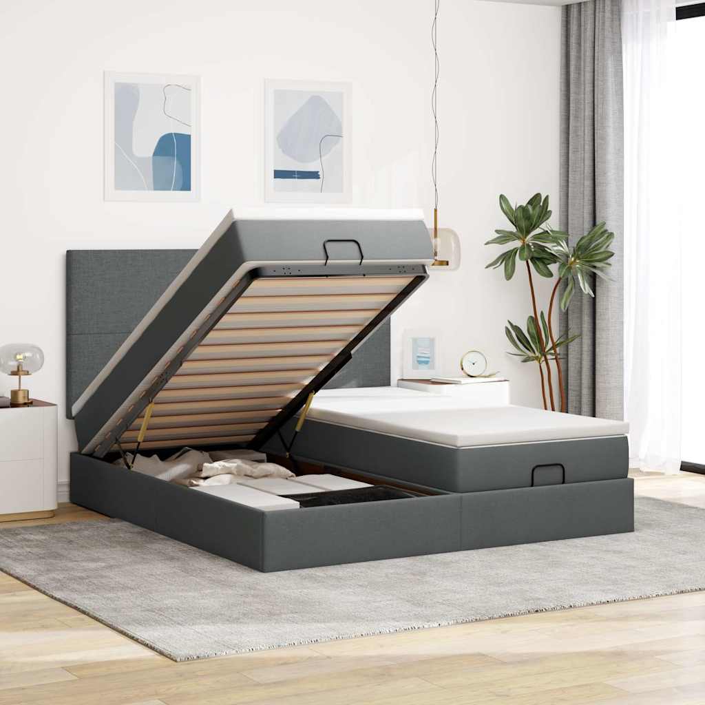 Ottoman bed met matrassen 200x200cm stof donkergrijs – afbeelding 1