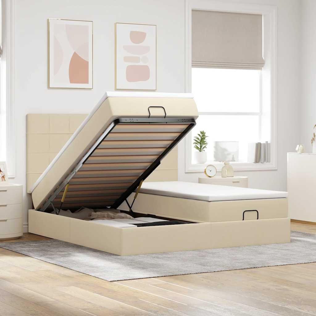 Ottoman bed met matrassen 180x200cm stof crèmekleurig – afbeelding 1