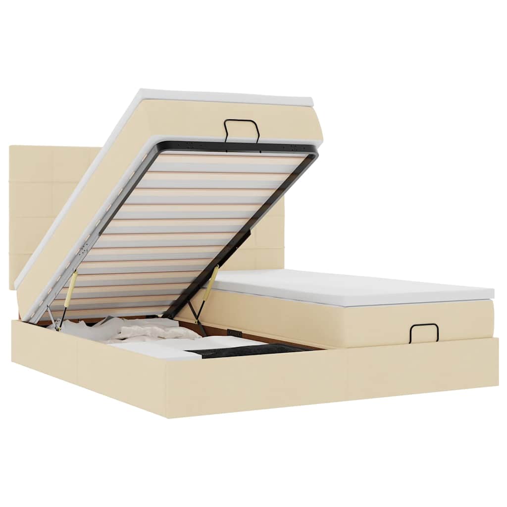 Ottoman bed met matrassen 200x200cm stof crèmekleurig – afbeelding 2
