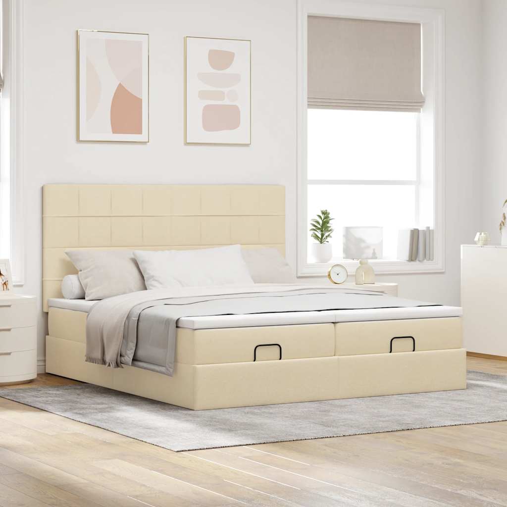 Ottoman bed met matrassen 200x200cm stof crèmekleurig – afbeelding 3
