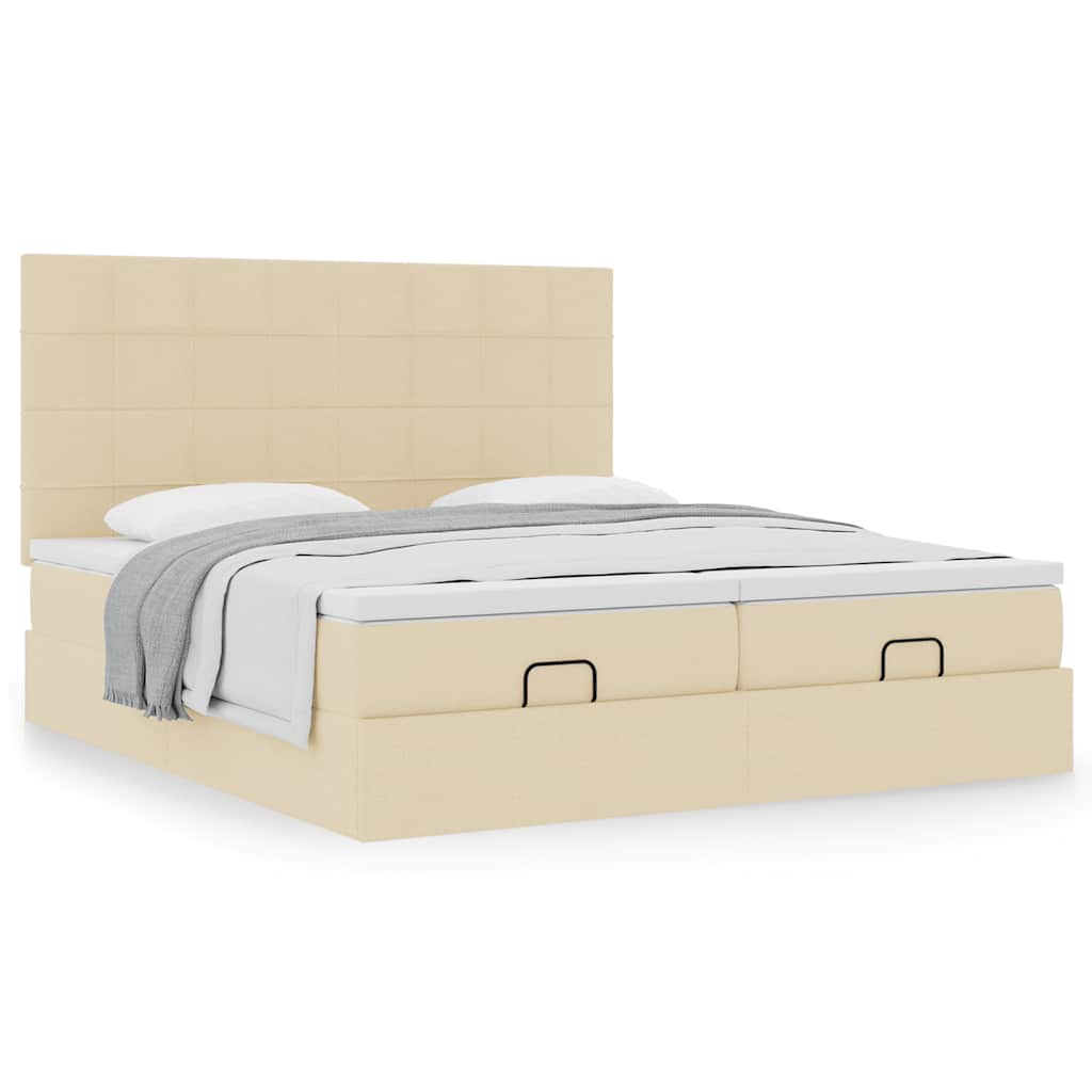 Ottoman bed met matrassen 200x200cm stof crèmekleurig – afbeelding 4