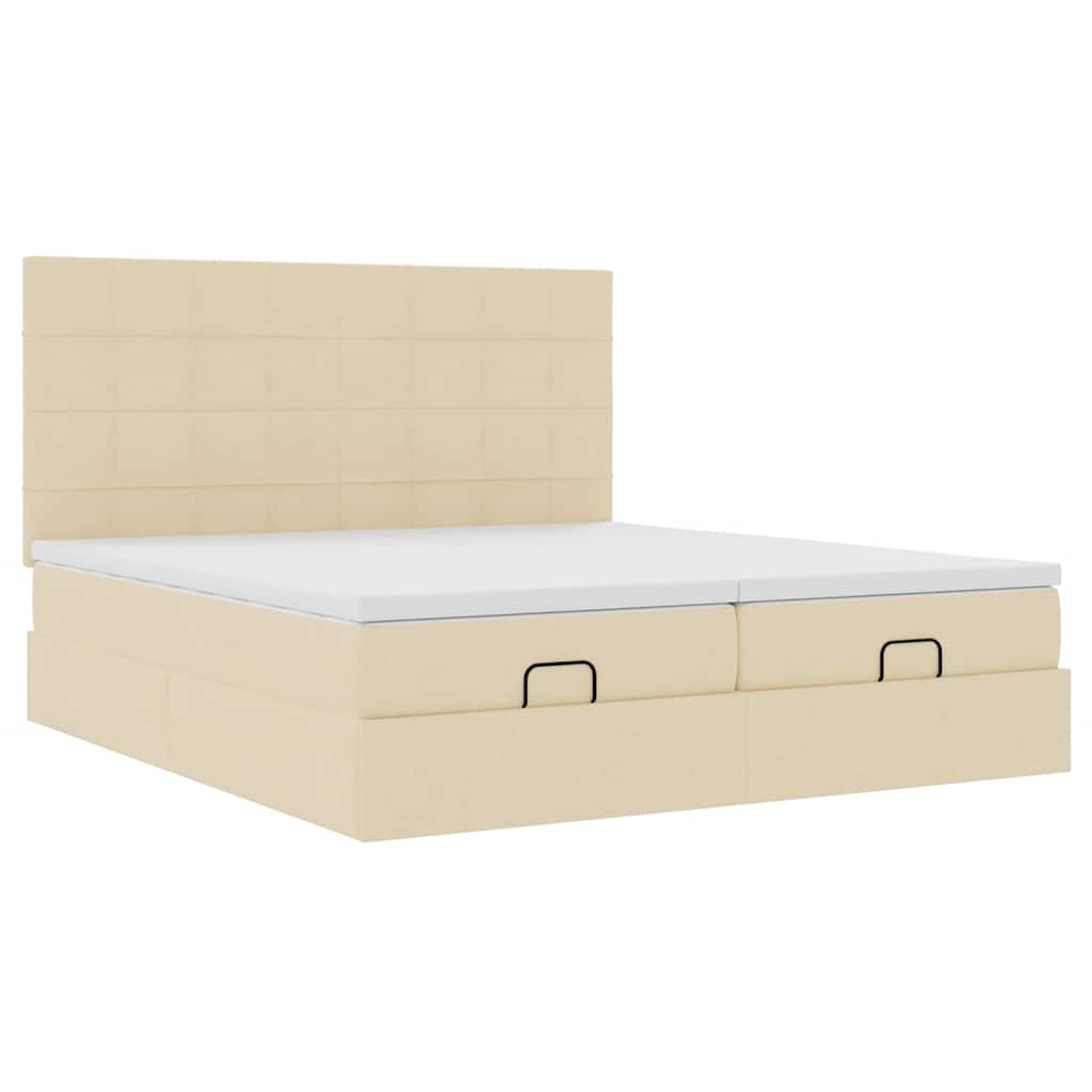 Ottoman bed met matrassen 200x200cm stof crèmekleurig – afbeelding 6