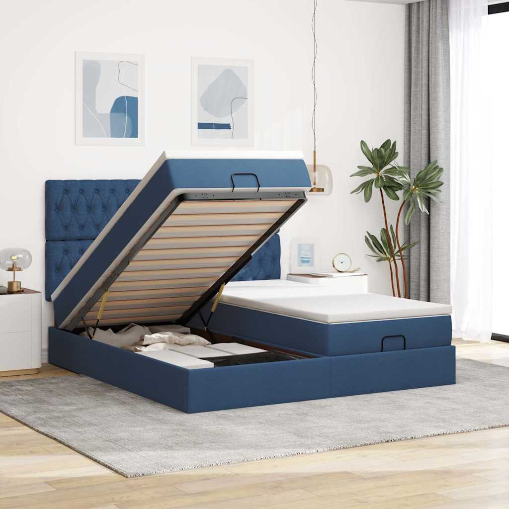 Ottoman bed met matrassen 160x200cm stof blauw – afbeelding 1