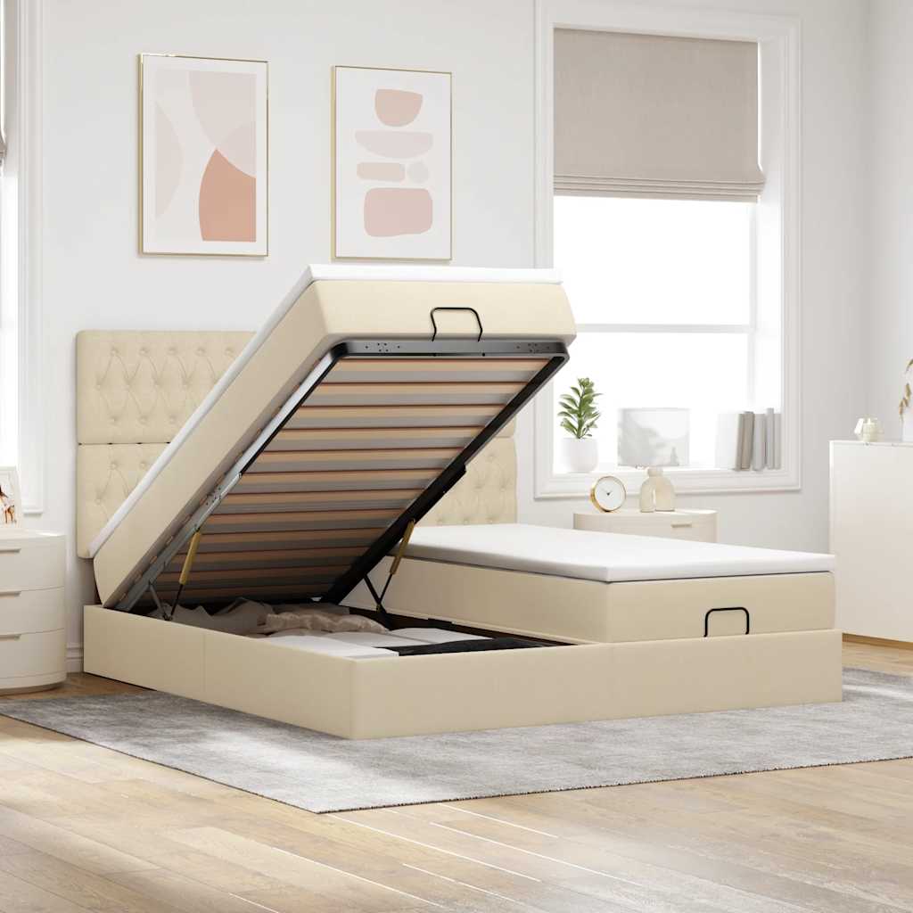 Ottoman bed met matrassen 180x200cm stof crèmekleurig – afbeelding 1