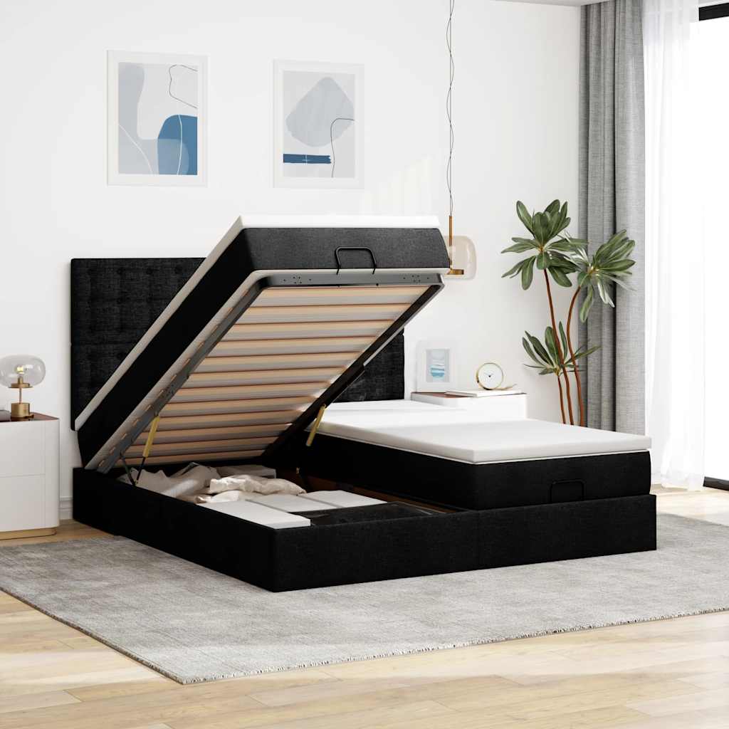 Ottoman bed met matrassen 180x200cm stof zwart – afbeelding 1