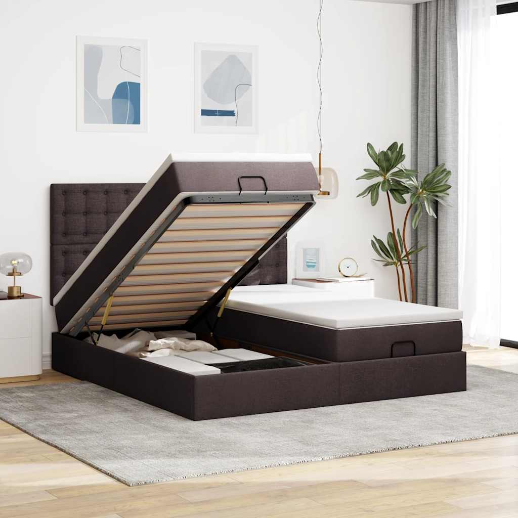 Ottoman bed met matrassen 180x200cm stof donkerbruin – afbeelding 1