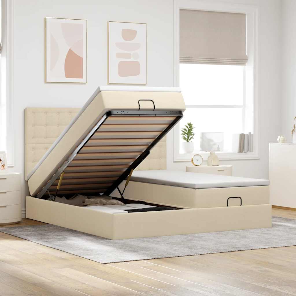Ottoman bed met matrassen 180x200cm stof crèmekleurig – afbeelding 1