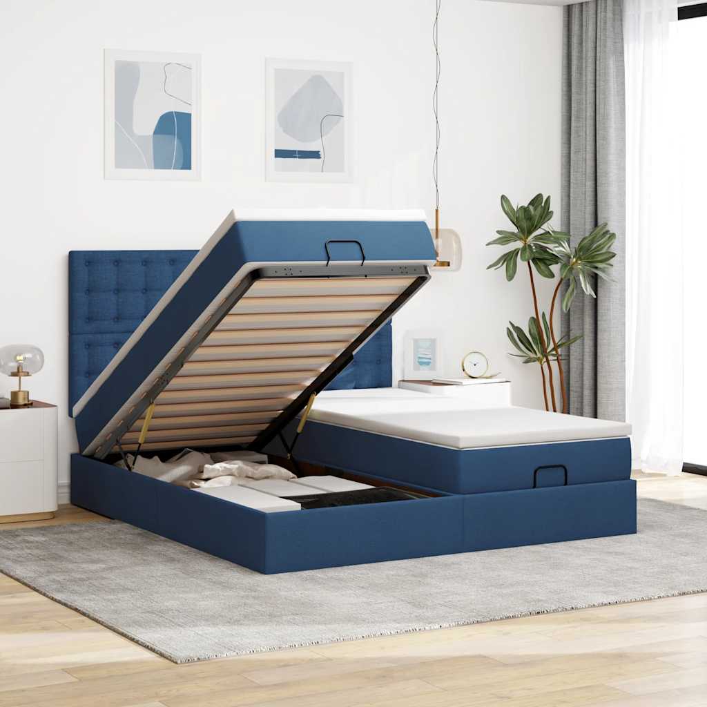Ottoman bed met matrassen 180x200cm stof blauw – afbeelding 1