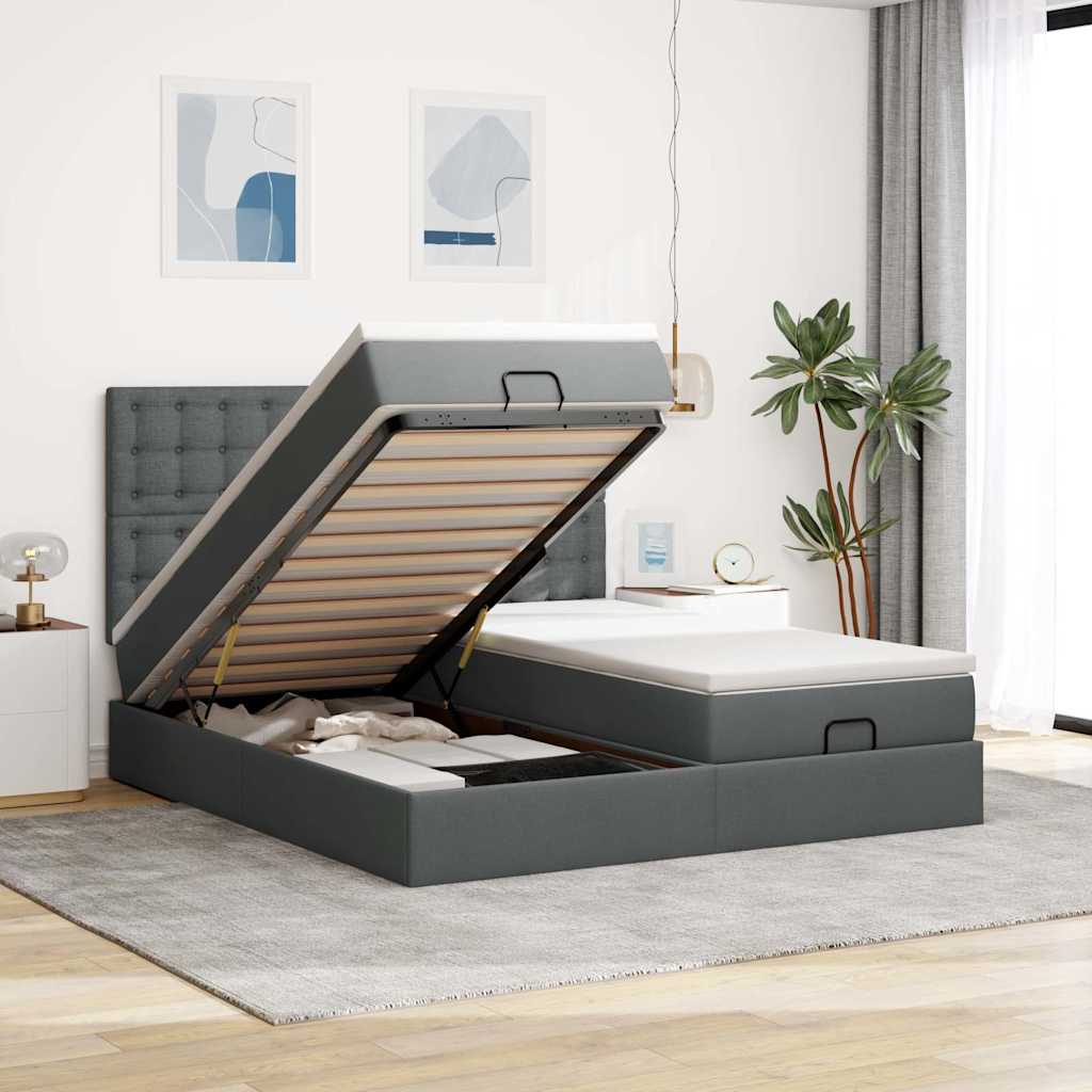Ottoman bed met matrassen 200x200cm stof donkergrijs – afbeelding 1
