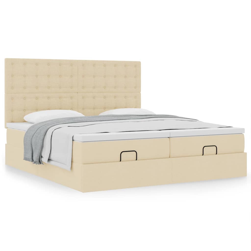 Ottoman bed met matrassen 200x200cm stof crèmekleurig – afbeelding 4