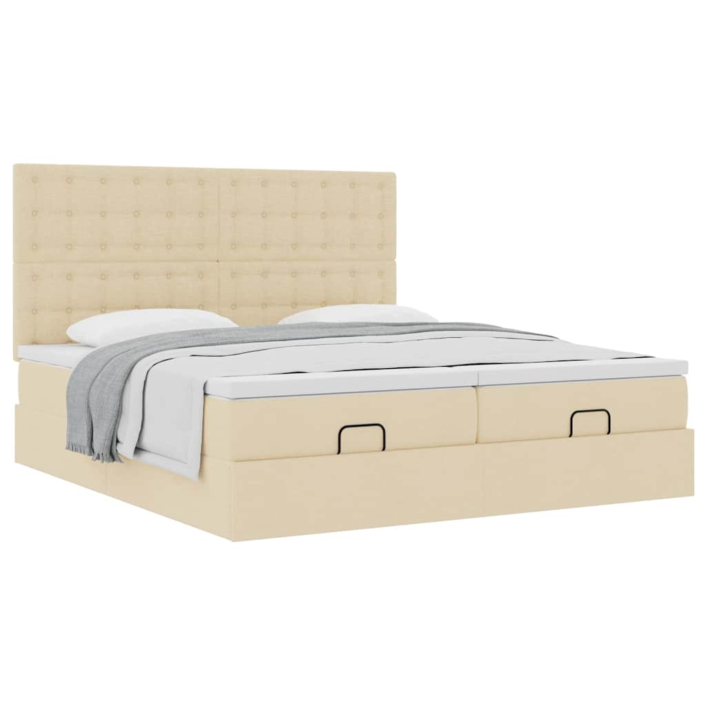 Ottoman bed met matrassen 200x200cm stof crèmekleurig – afbeelding 5