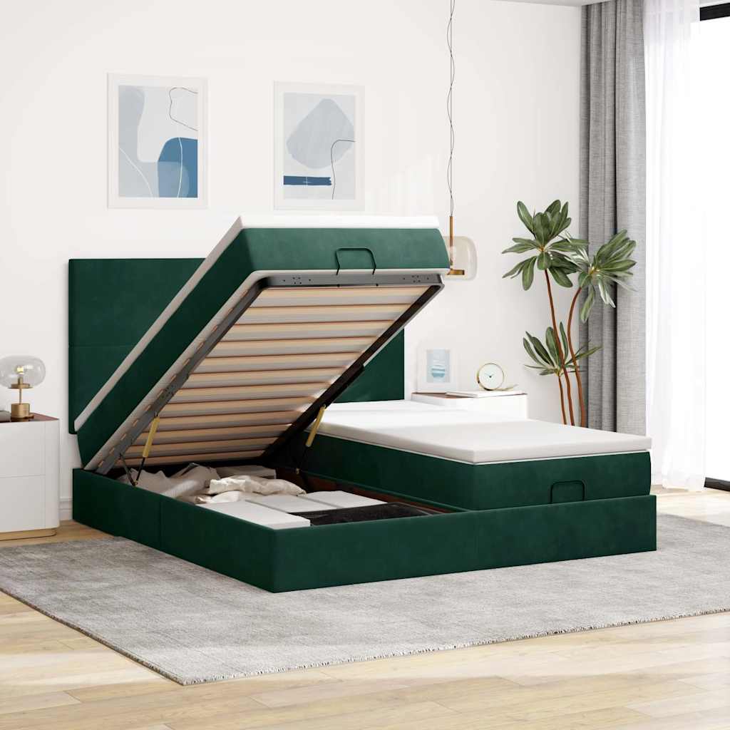 Ottoman bed met matrassen 160x200cm fluweel donkergroen – afbeelding 1