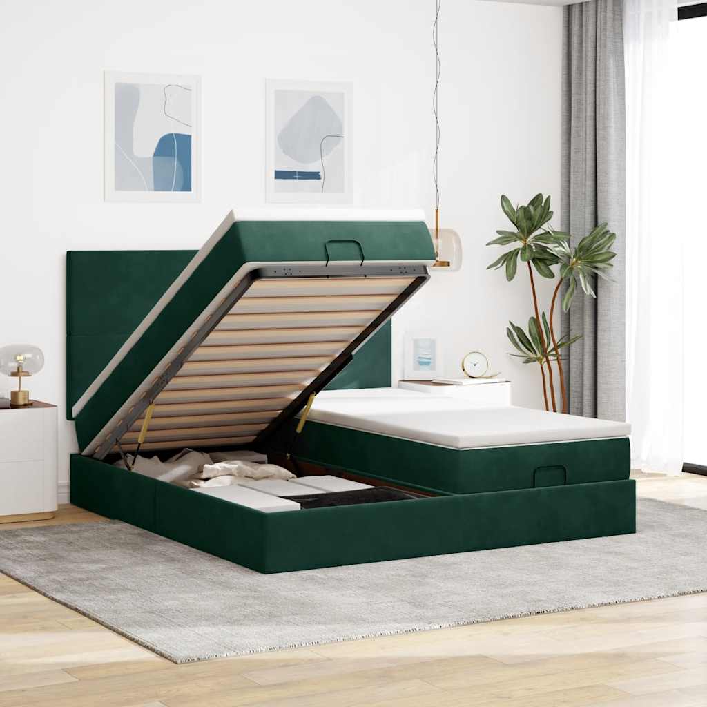 Ottoman bed met matrassen 180x200cm fluweel donkergroen – afbeelding 1