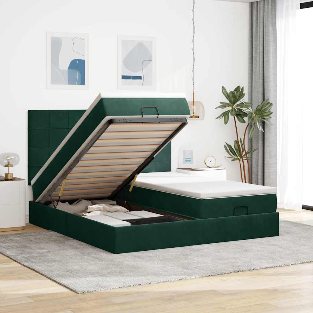 Ottoman bed met matrassen 160x200cm fluweel donkergroen – afbeelding 2