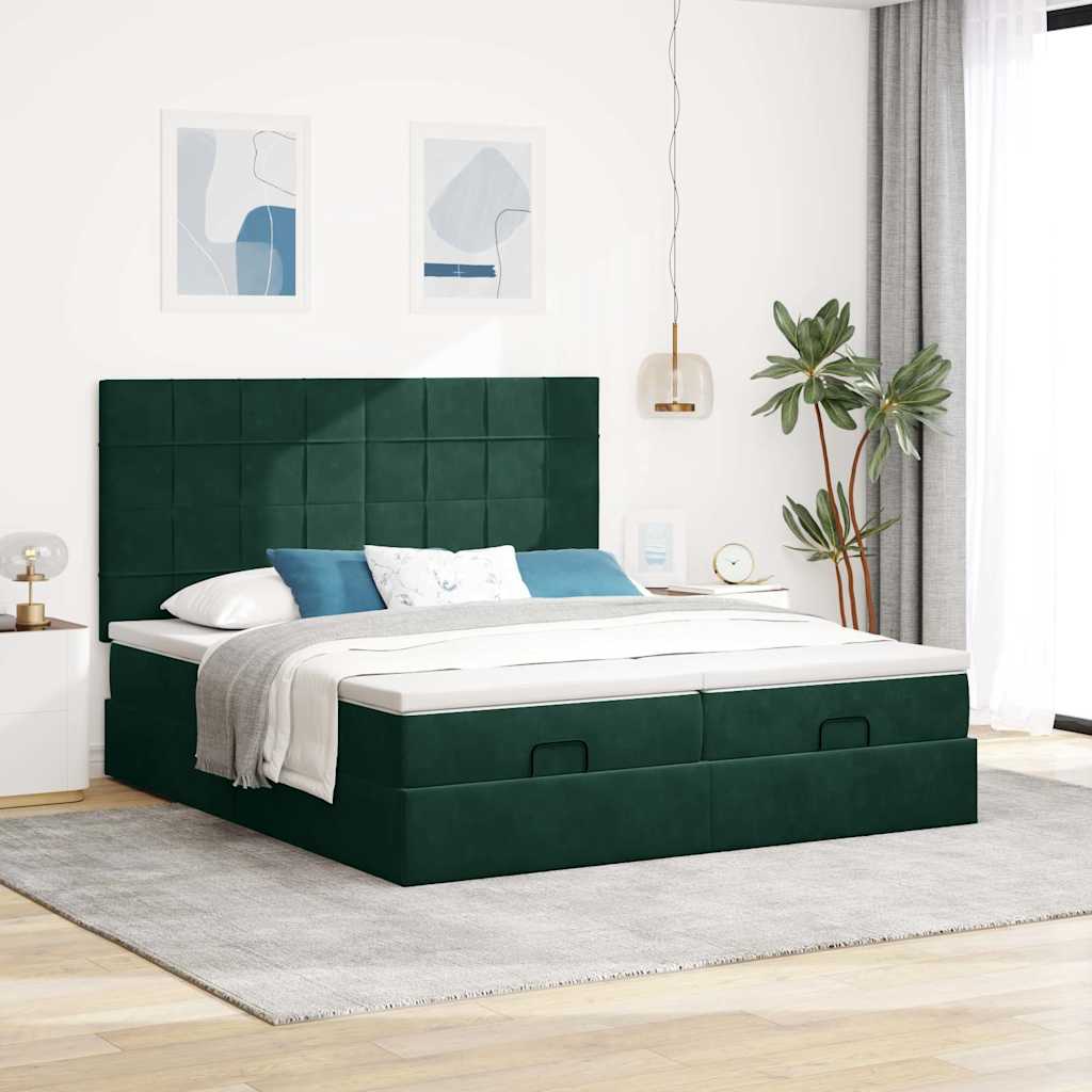 Ottoman bed met matrassen 160x200cm fluweel donkergroen – afbeelding 3