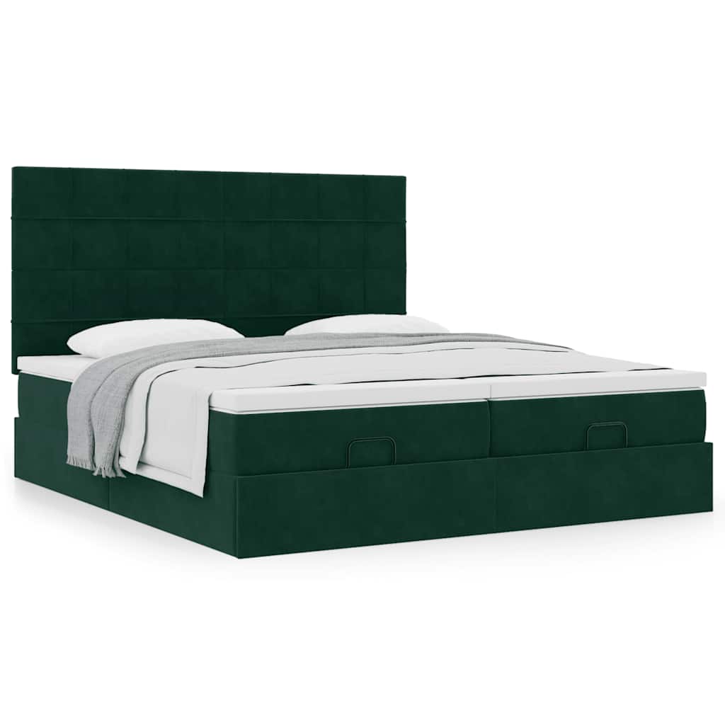 Ottoman bed met matrassen 160x200cm fluweel donkergroen – afbeelding 4