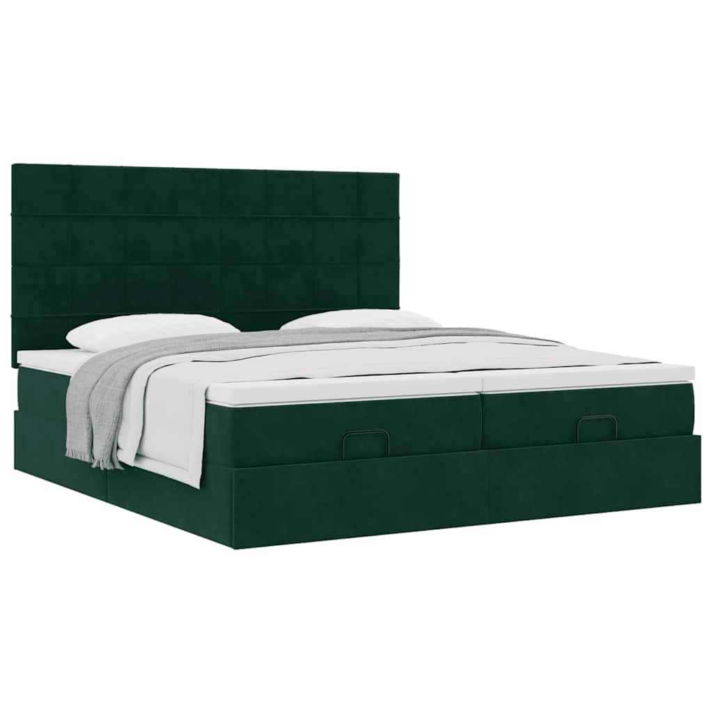 Ottoman bed met matrassen 160x200cm fluweel donkergroen – afbeelding 5