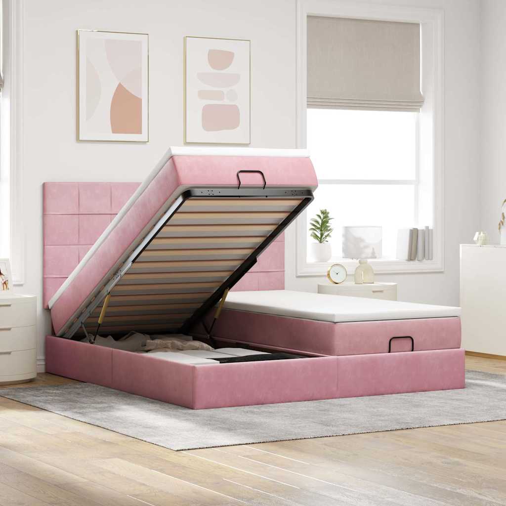 Ottoman bed met matrassen 180x200cm fluweel roze – afbeelding 1