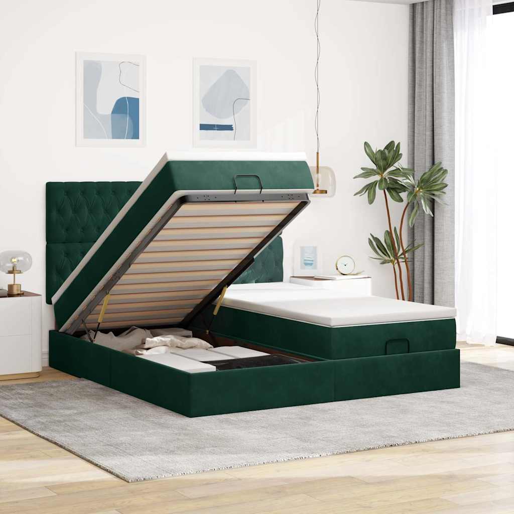 Ottoman bed met matrassen 160x200cm fluweel donkergroen – afbeelding 1