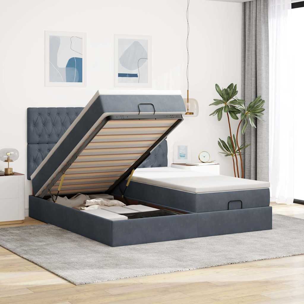 Ottoman bed met matrassen 180x200cm fluweel donkergrijs – afbeelding 1