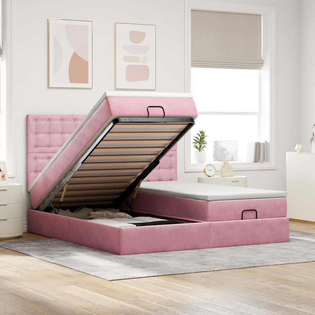 Ottoman bed met matrassen 160x200cm fluweel roze – afbeelding 1