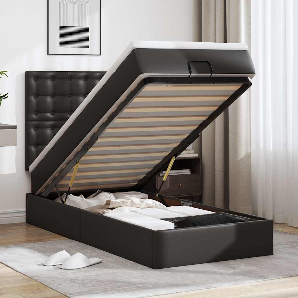 Ottoman bed met matras en LED's 90x190 cm kunstleer zwart – afbeelding 1