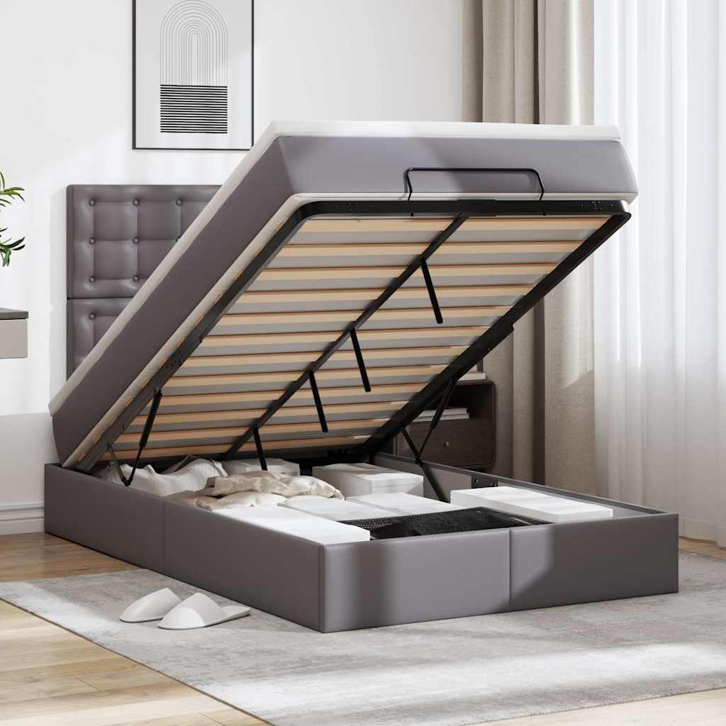 Ottoman bed met matras en LED's 120x190 cm kunstleer grijs