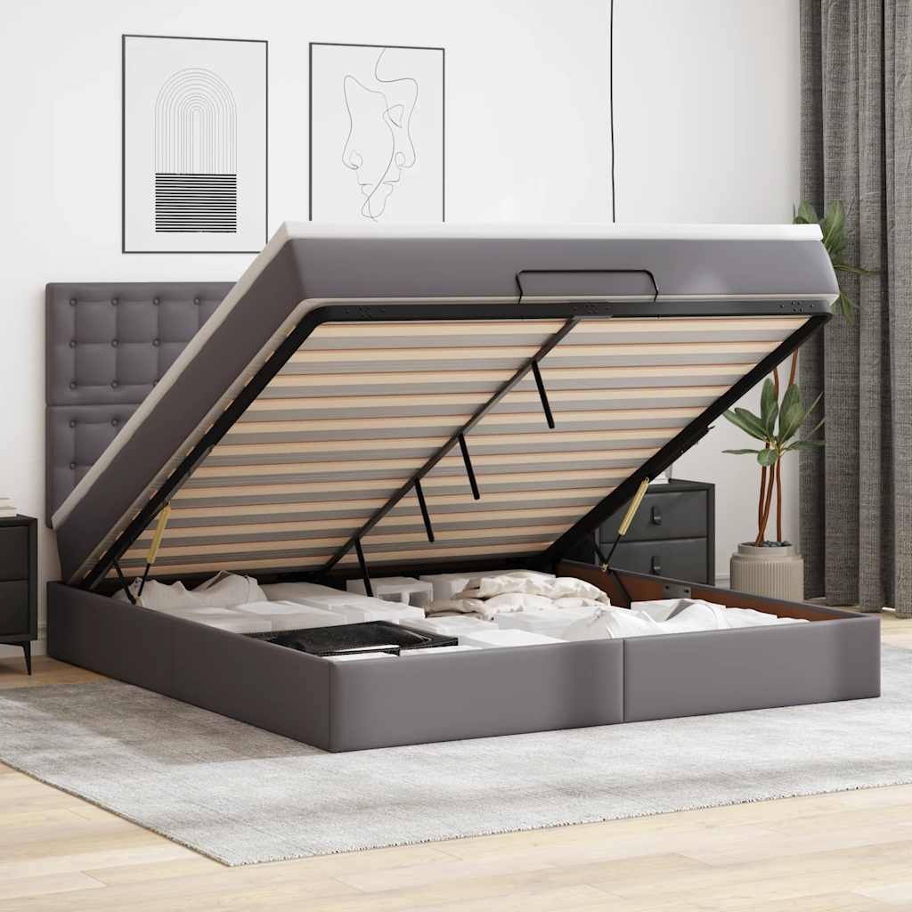 Ottoman bed met matras en LED's 180x200cm kunstleer grijs – afbeelding 1