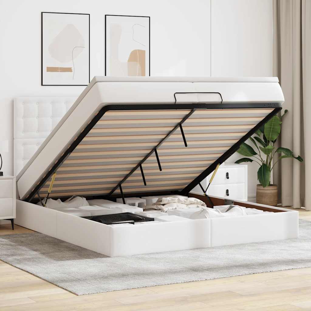 Ottoman bed met matrassen en LED's 200x200cm kunstleer wit – afbeelding 1