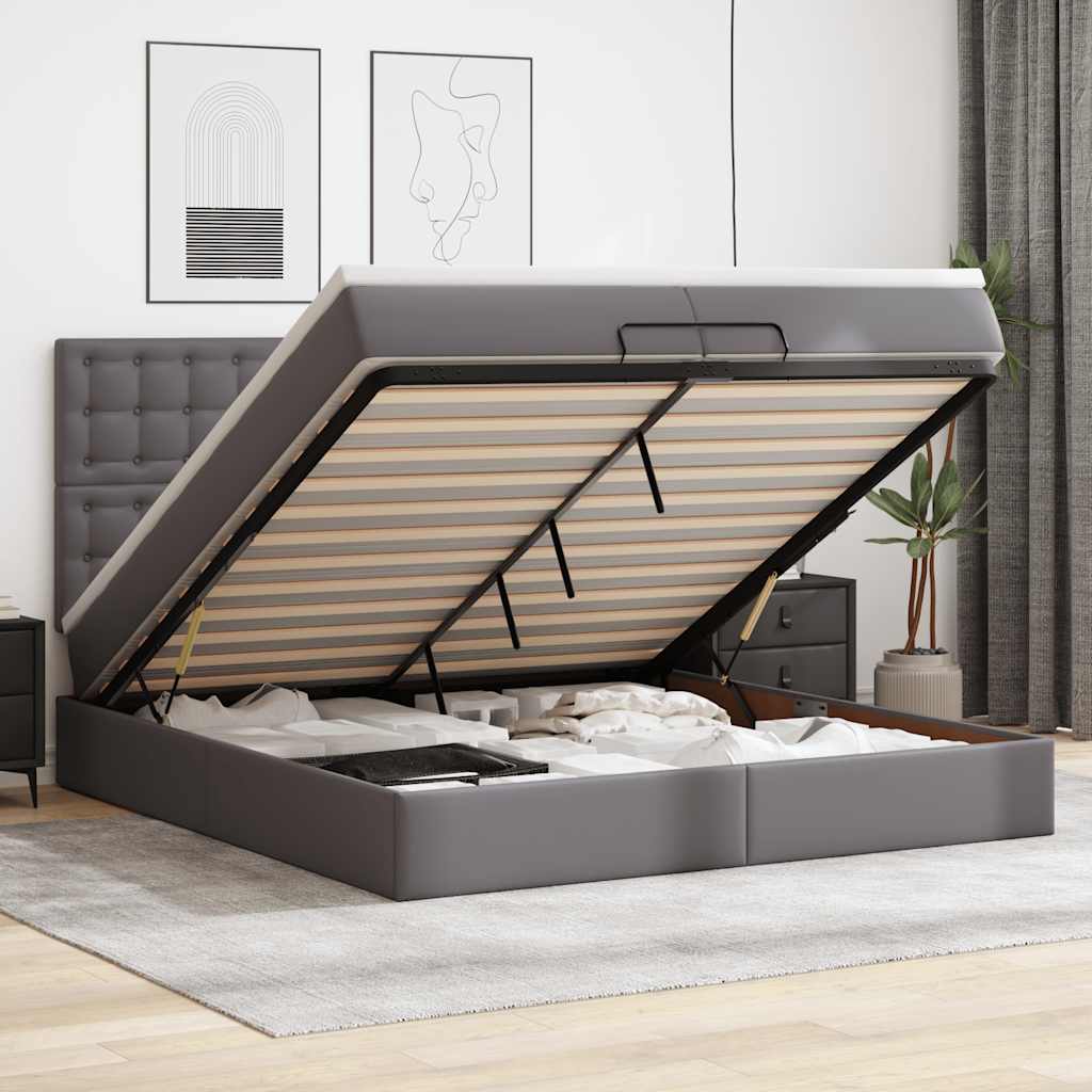 Ottoman bed met matrassen en LED's 200x200cm kunstleer grijs