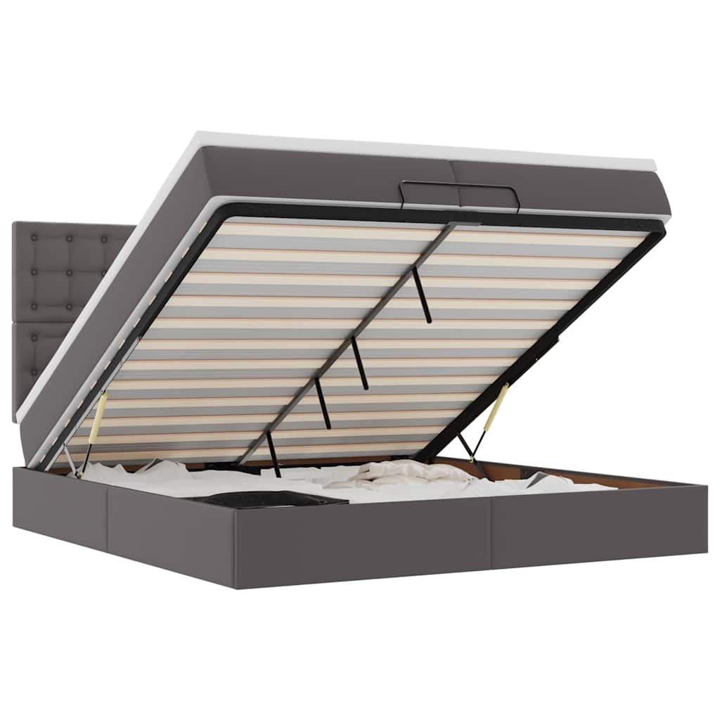Ottoman bed met matrassen en LED's 200x200cm kunstleer grijs – afbeelding 2