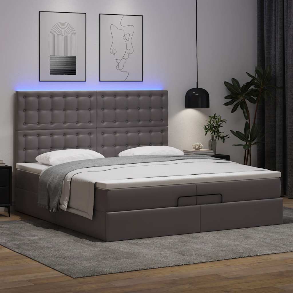 Ottoman bed met matrassen en LED's 200x200cm kunstleer grijs – afbeelding 3