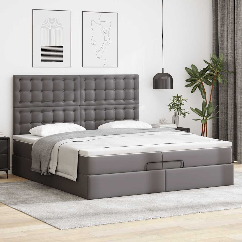 Ottoman bed met matrassen en LED's 200x200cm kunstleer grijs – afbeelding 4