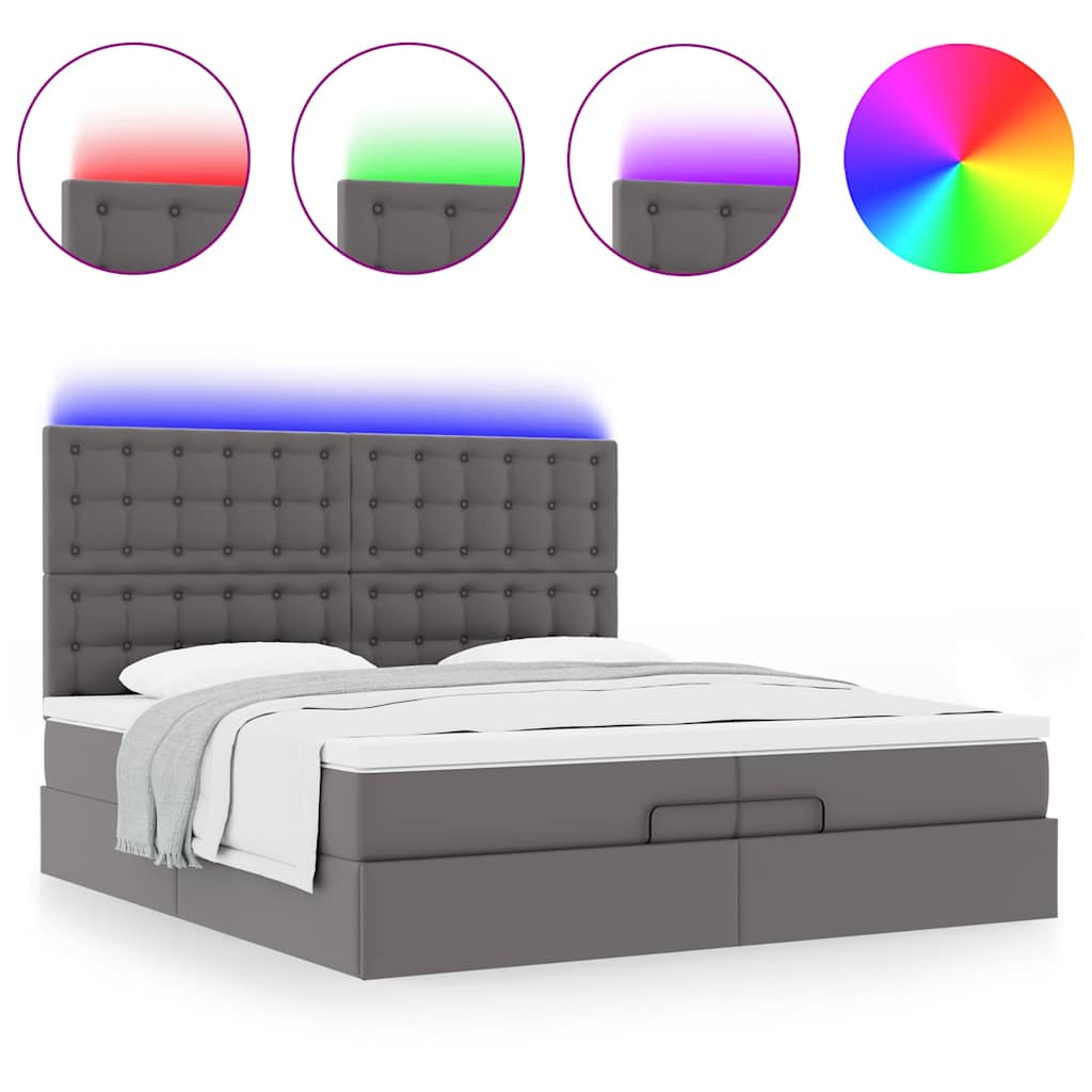 Ottoman bed met matrassen en LED's 200x200cm kunstleer grijs – afbeelding 5