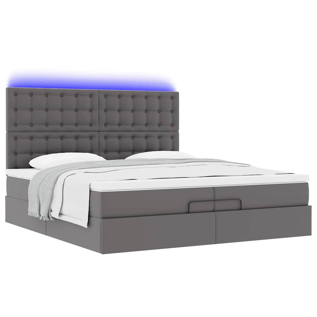 Ottoman bed met matrassen en LED's 200x200cm kunstleer grijs – afbeelding 6