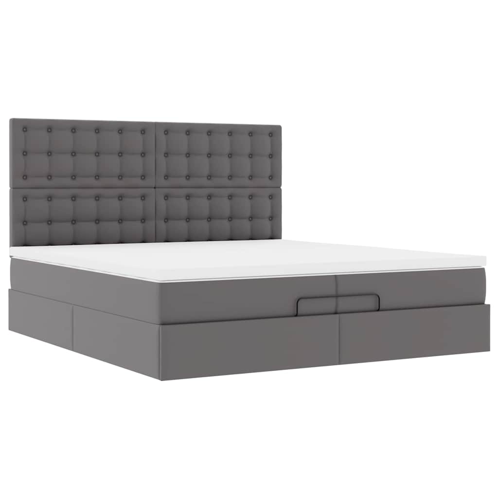 Ottoman bed met matrassen en LED's 200x200cm kunstleer grijs – afbeelding 7