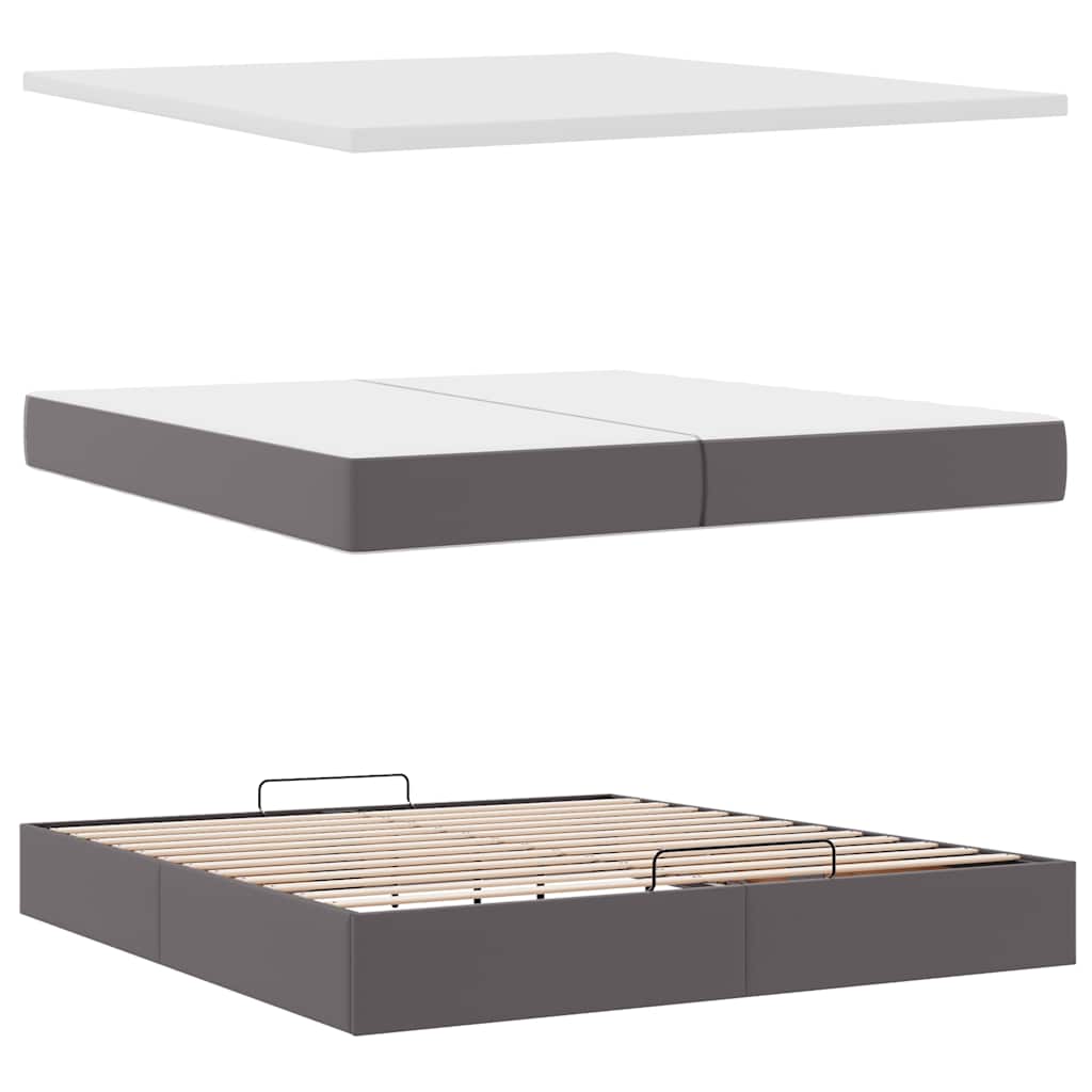 Ottoman bed met matrassen en LED's 200x200cm kunstleer grijs – afbeelding 9