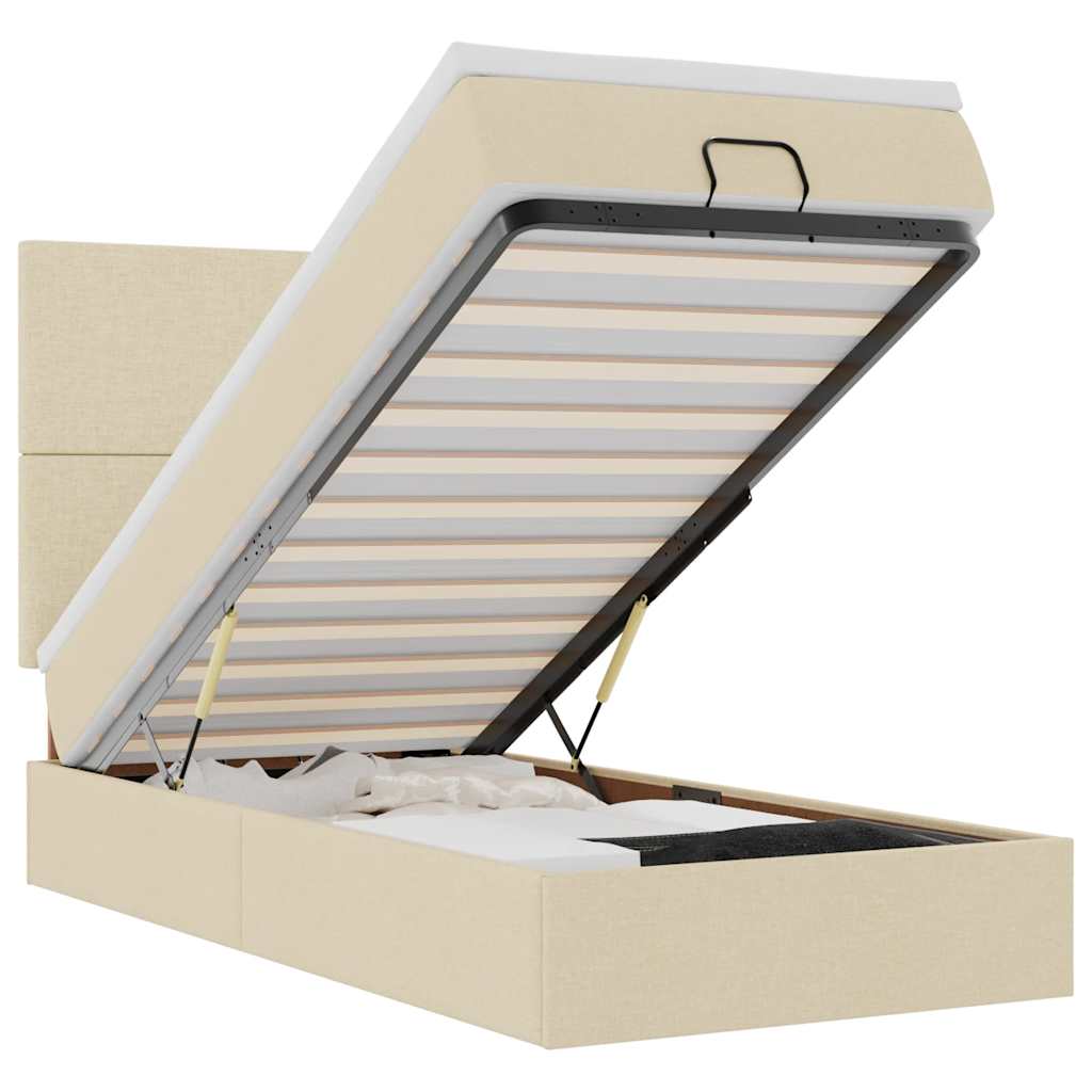 Ottoman bed met matras en LED's 80x200cm stof crèmekleurig – afbeelding 2