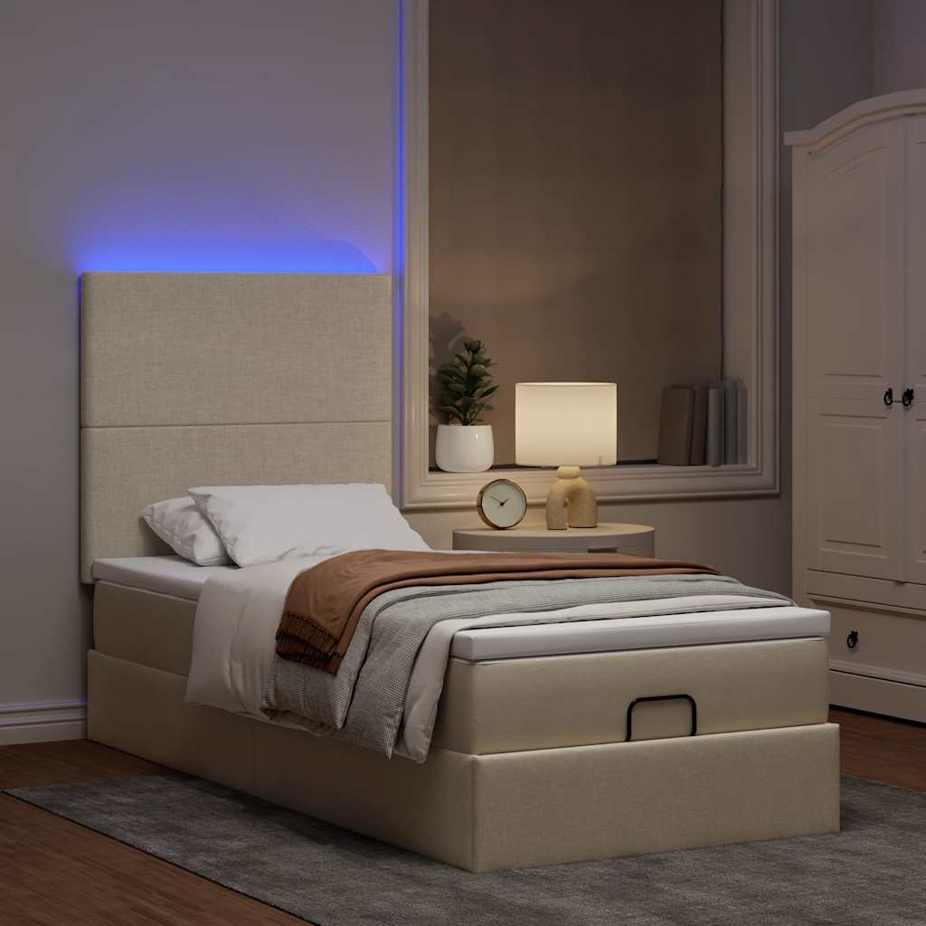 Ottoman bed met matras en LED's 80x200cm stof crèmekleurig – afbeelding 3