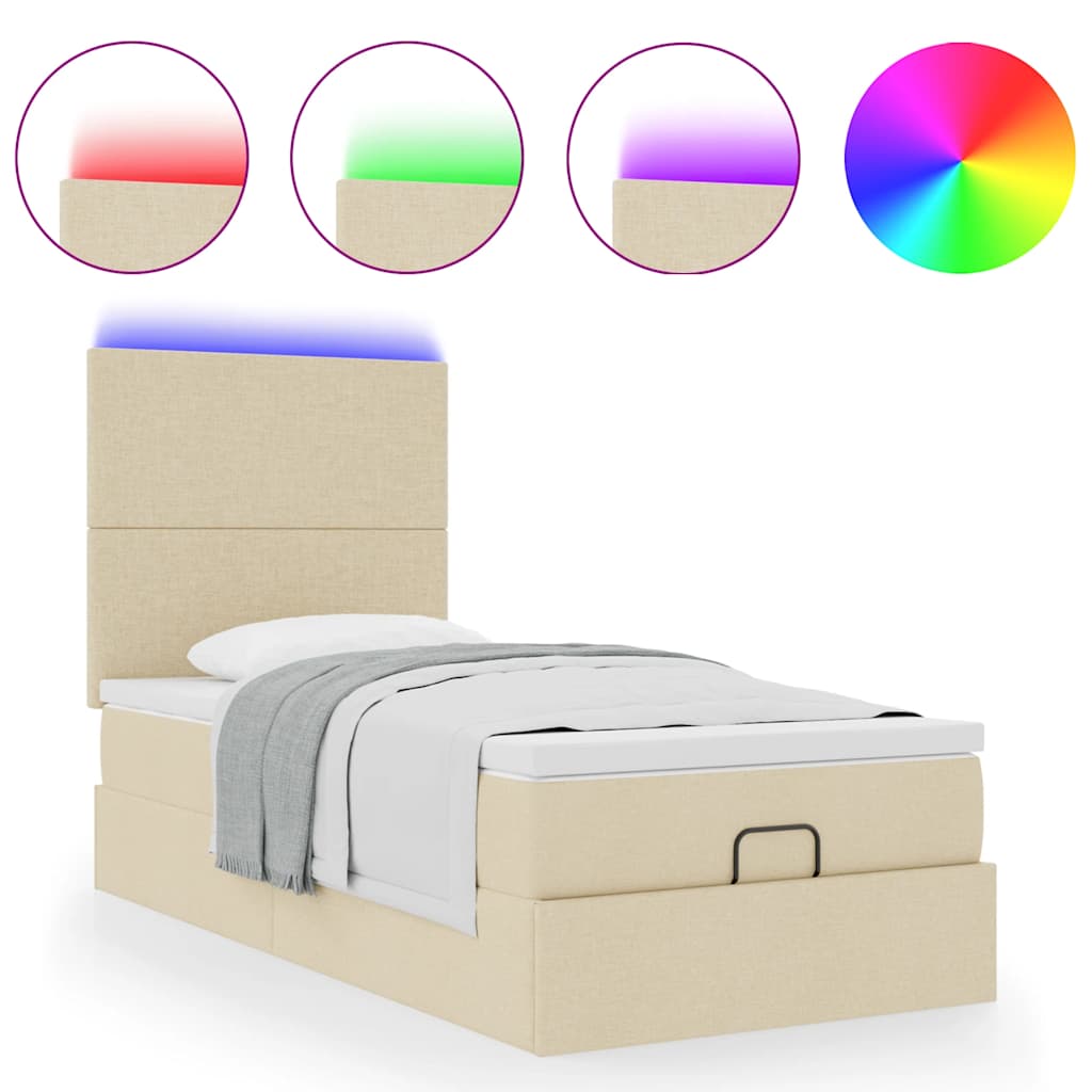 Ottoman bed met matras en LED's 80x200cm stof crèmekleurig – afbeelding 5