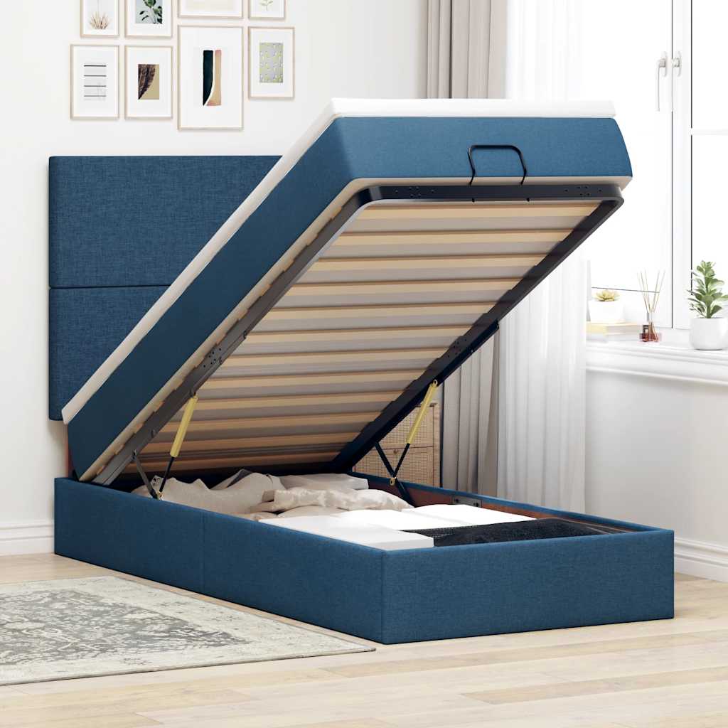 Bed poef met matras en LED's 90x200 cm stof blauw – afbeelding 1