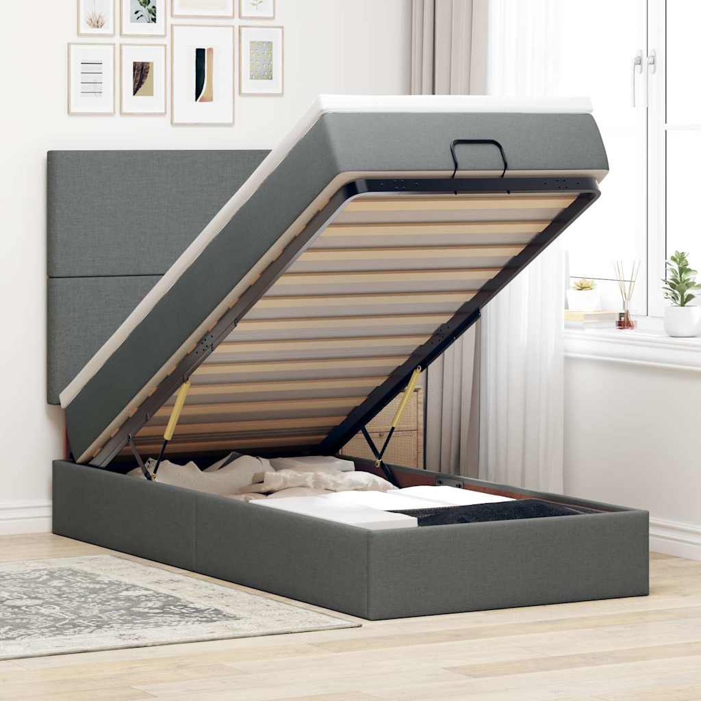 Ottoman bed met matras en LED's 100x200cm stof donkergrijs – afbeelding 1