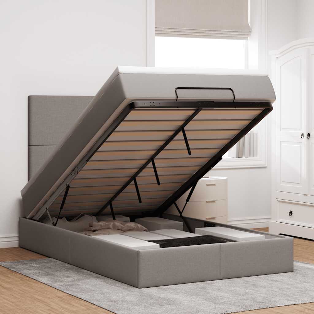 Ottoman bed met matras en LED's 120x200cm stof taupe – afbeelding 1
