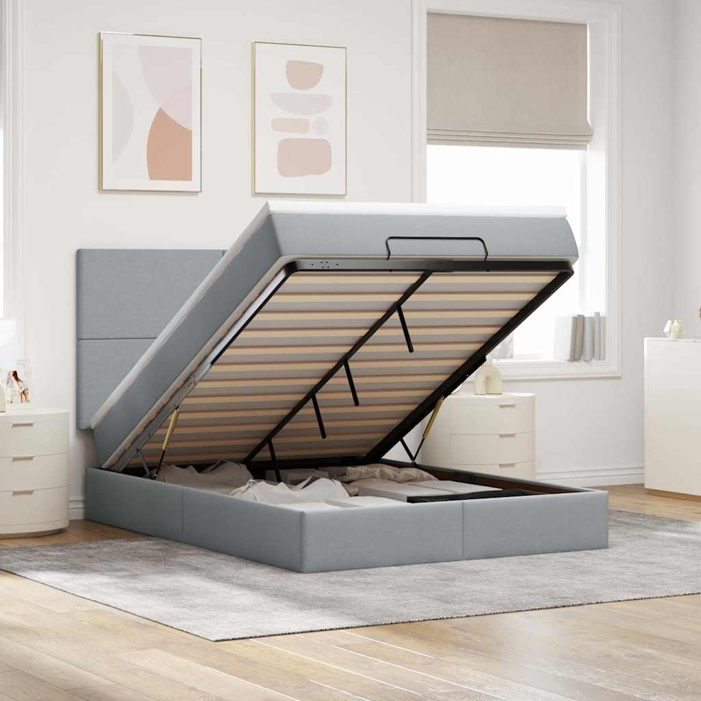 Ottoman bed met matras en LED's 140x190cm stof lichtgrijs – afbeelding 1